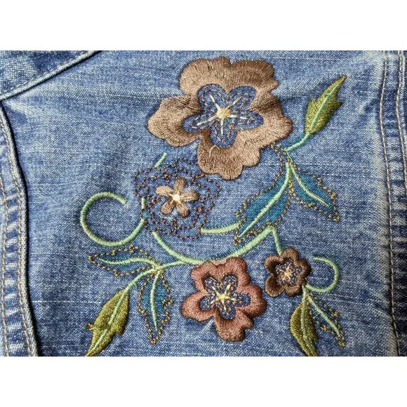 Vtg Womens Large Vest Denim Buffalo Cheetah Embroidery Fringe Bling‎ War Bonnet - Picture 9 of 10